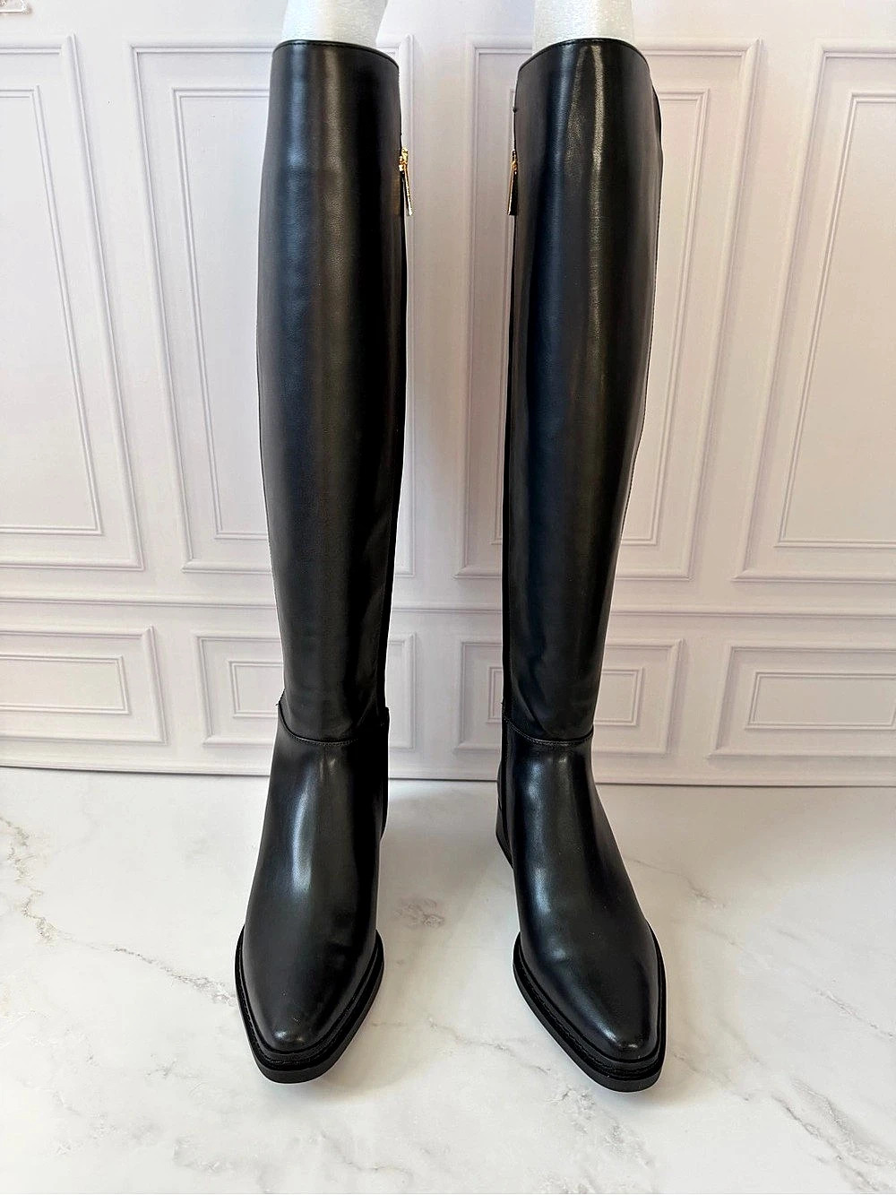 Michael Kors Lex Knee High Boots Black Faux Leather 7M 40F5LXMB5L NIB